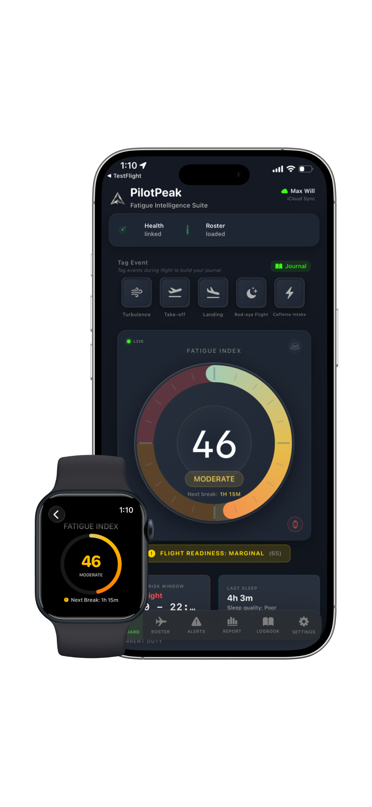 PilotPeak app on iPhone